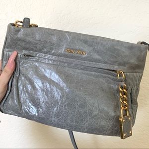 Grey Miu Miu Crossbody Bag with Gold Details